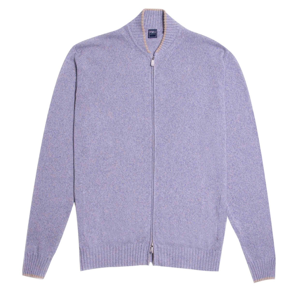 Fedeli - Lilac Marl 'Carpera' Zip-Through Cotton & Linen Sweater KNITWEAR Fedeli