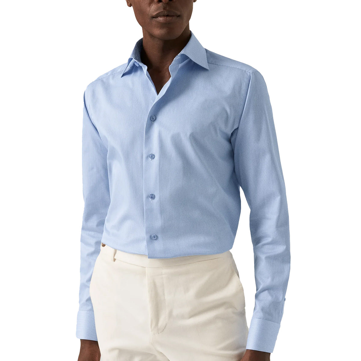 Eton - Light Blue Striped Contrast Trim Slim Fit Shirt L/S SHIRTS Eton