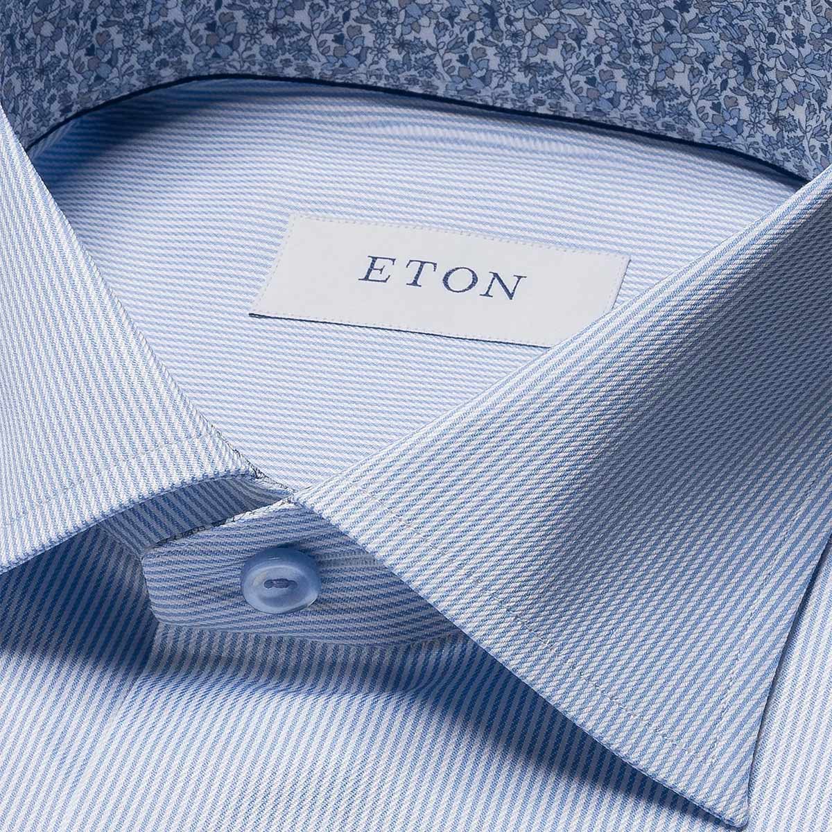 Eton - Light Blue Striped Contrast Trim Slim Fit Shirt L/S SHIRTS Eton