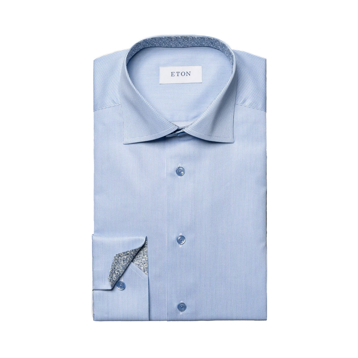 Eton - Light Blue Striped Contrast Trim Slim Fit Shirt L/S SHIRTS Eton