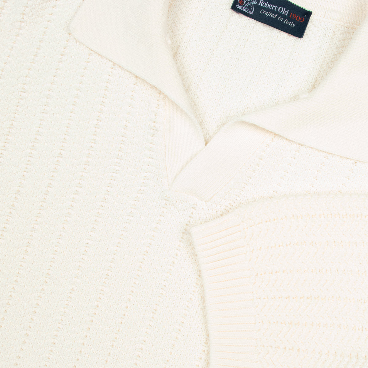 Robert Old - Cream Cotton Structured Knitted Polo Shirt S/S POLOS Robert Old