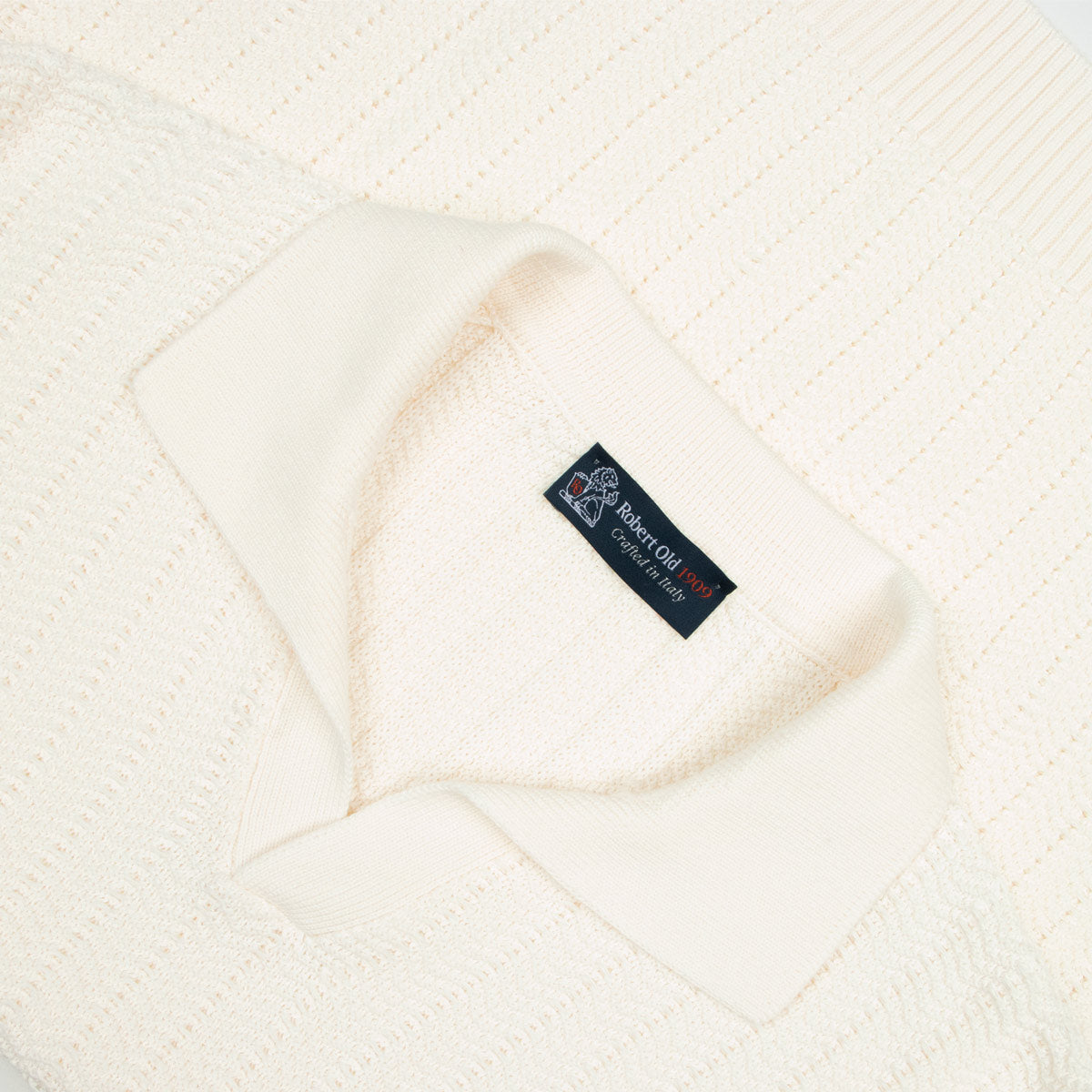 Robert Old - Cream Cotton Structured Knitted Polo Shirt S/S POLOS Robert Old