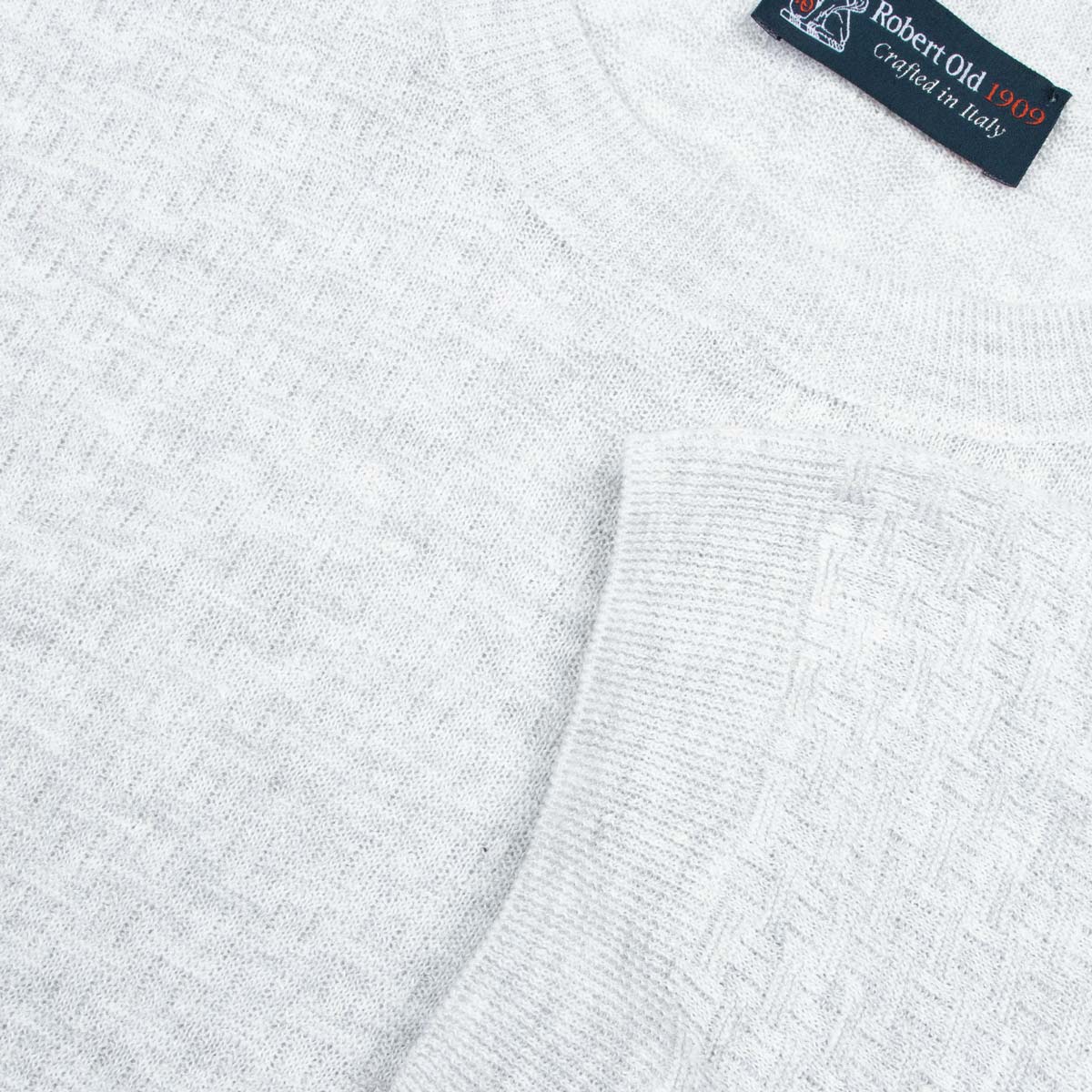 Robert Old - Light Grey Knitted Linen and Cotton Textured Crew Neck T-Shirt TEE SHIRTS Robert Old