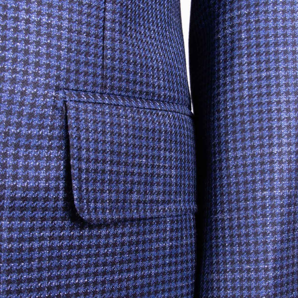 Navy Houndstooth Wool, Silk and Linen Jacket Robert Old Co