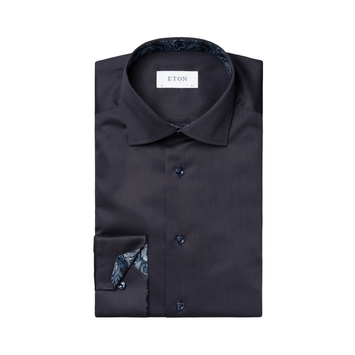 Eton - Navy Floral Trim Signature Twill Slim Fit Shirt L/S SHIRTS Eton