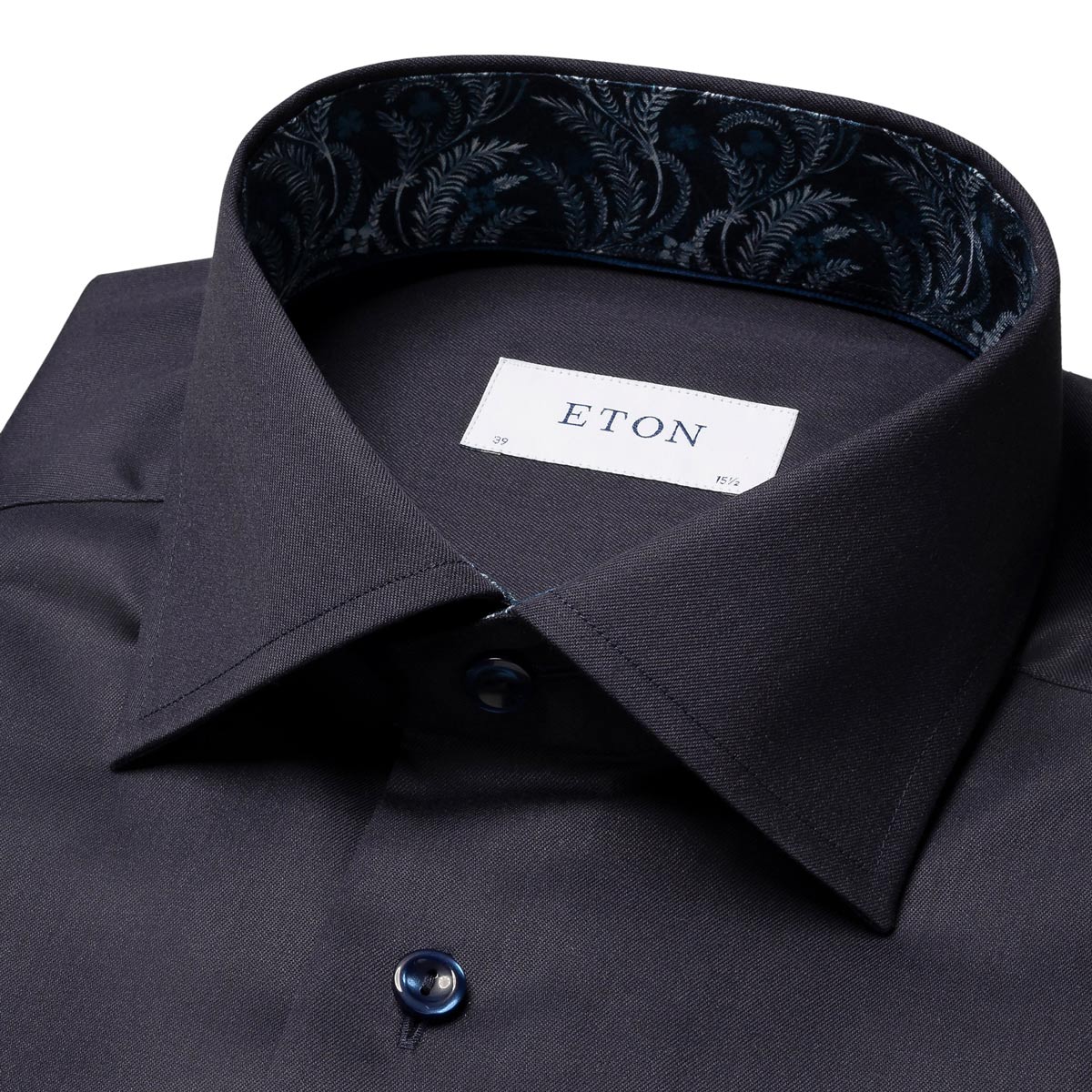 Eton - Navy Floral Trim Signature Twill Slim Fit Shirt L/S SHIRTS Eton
