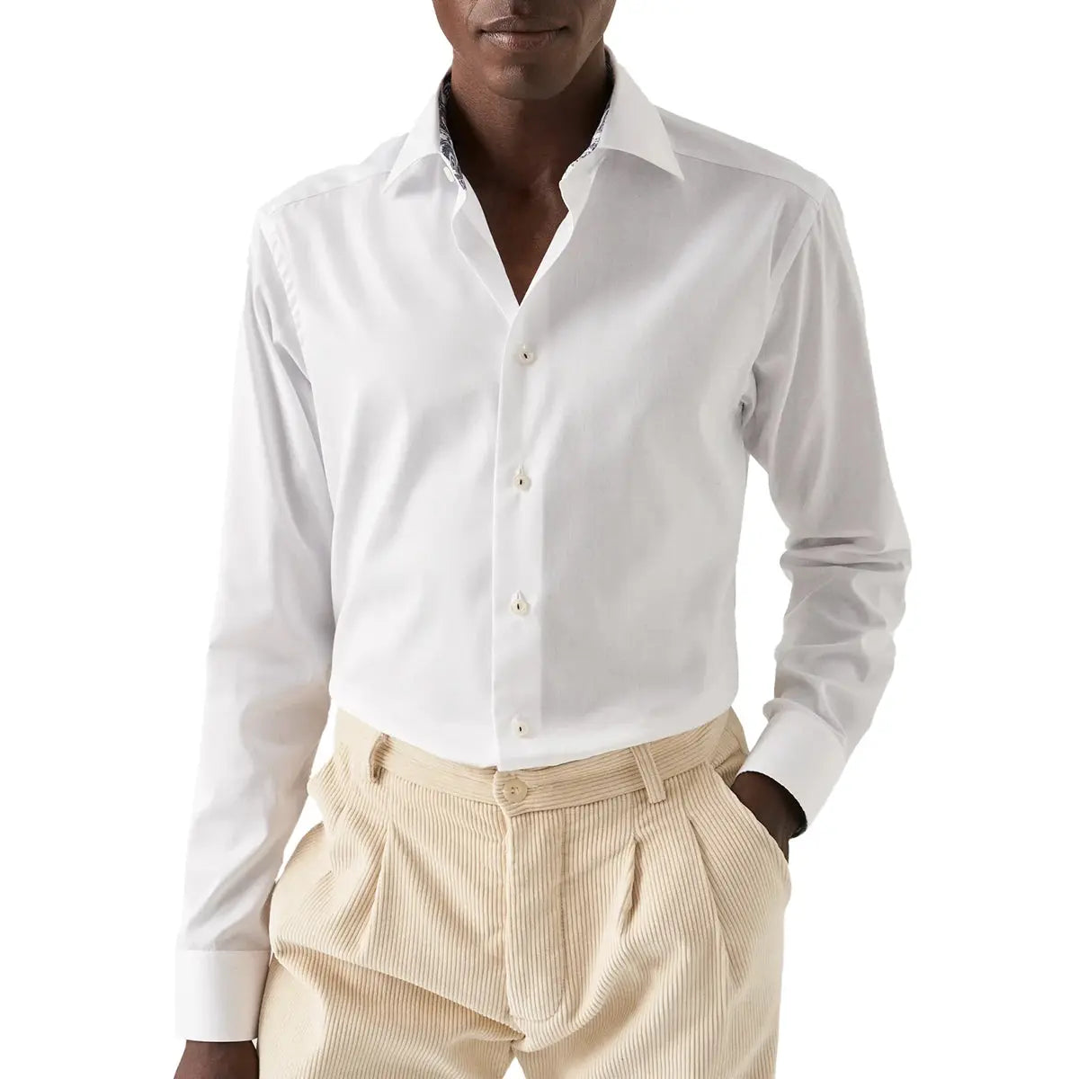 Eton - White Floral Trim Signature Twill Slim Fit Shirt L/S SHIRTS Eton
