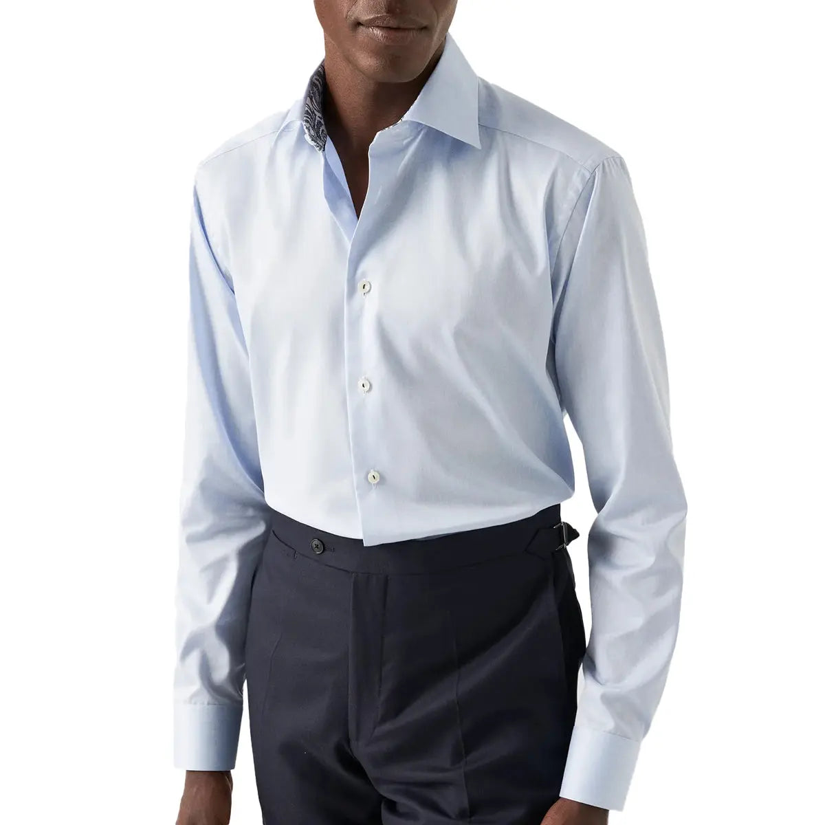 Eton - Light Blue Floral Trim Signature Twill Slim Fit Shirt L/S SHIRTS Eton