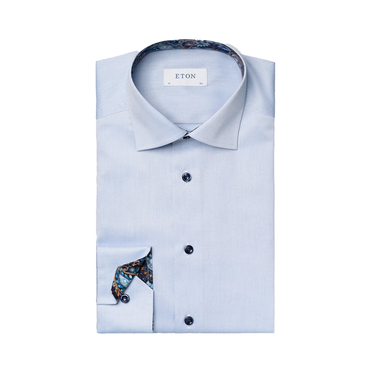 Eton - Light Blue Floral Trim Signature Twill Slim Fit Shirt L/S SHIRTS Eton