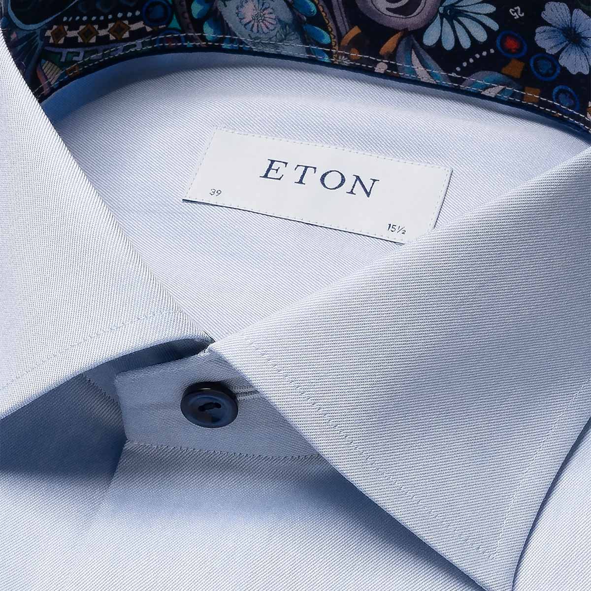 Eton - Light Blue Floral Trim Signature Twill Slim Fit Shirt L/S SHIRTS Eton