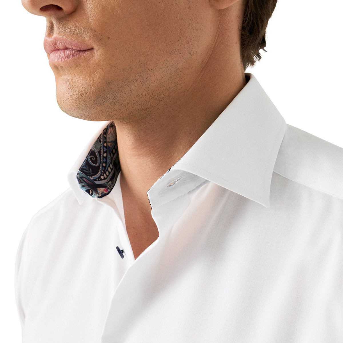Eton - White Floral Trim Signature Twill Contemporary Fit Shirt L/S SHIRTS Eton