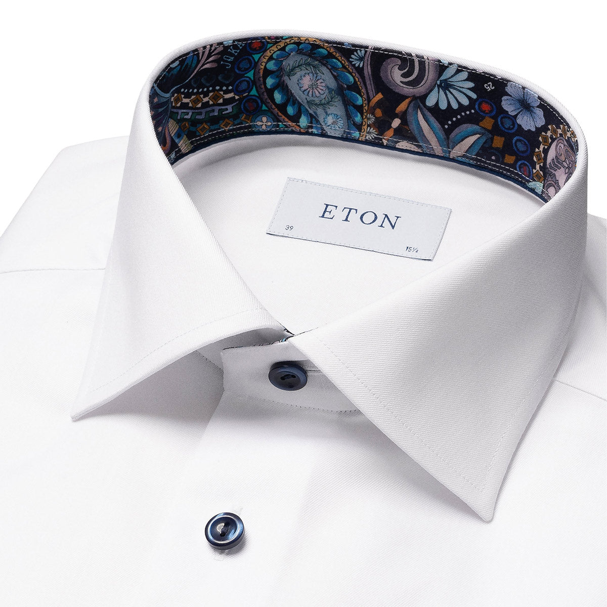 Eton - White Floral Trim Signature Twill Contemporary Fit Shirt L/S SHIRTS Eton