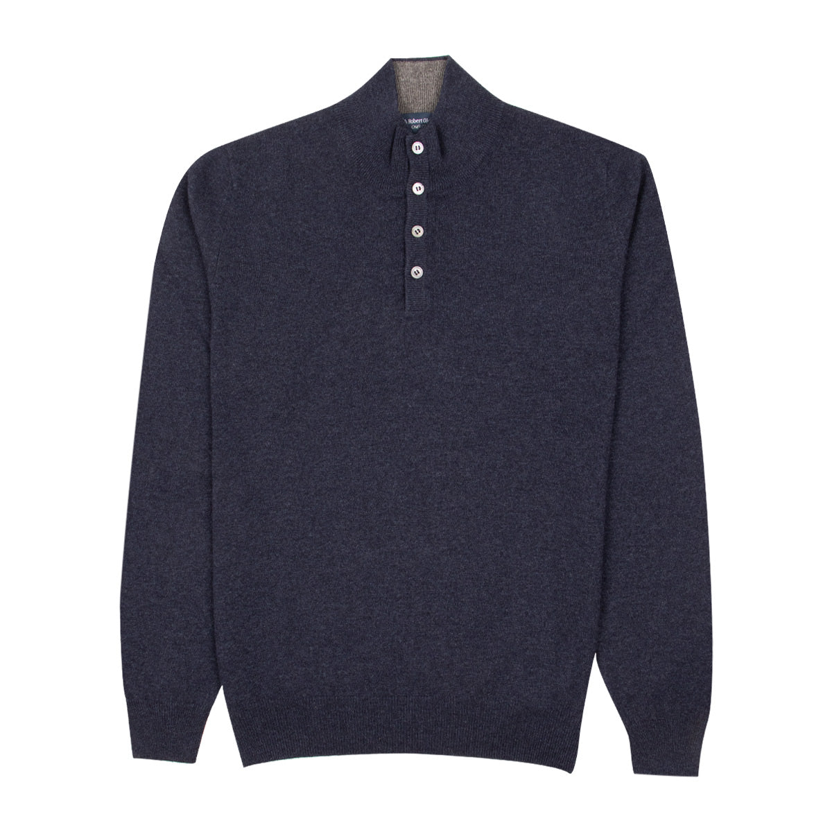 Navy Button Neck Wool & Cashmere Sweater KNITWEAR Robert Old
