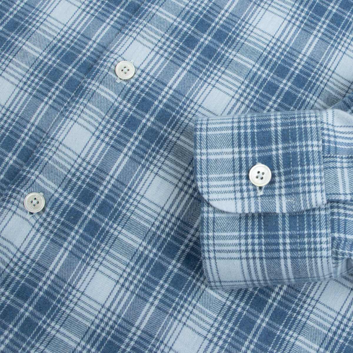 Fedeli - Blue Check &#39;Alberto&#39; Slim Fit Brushed Cotton Long Sleeve Shirt