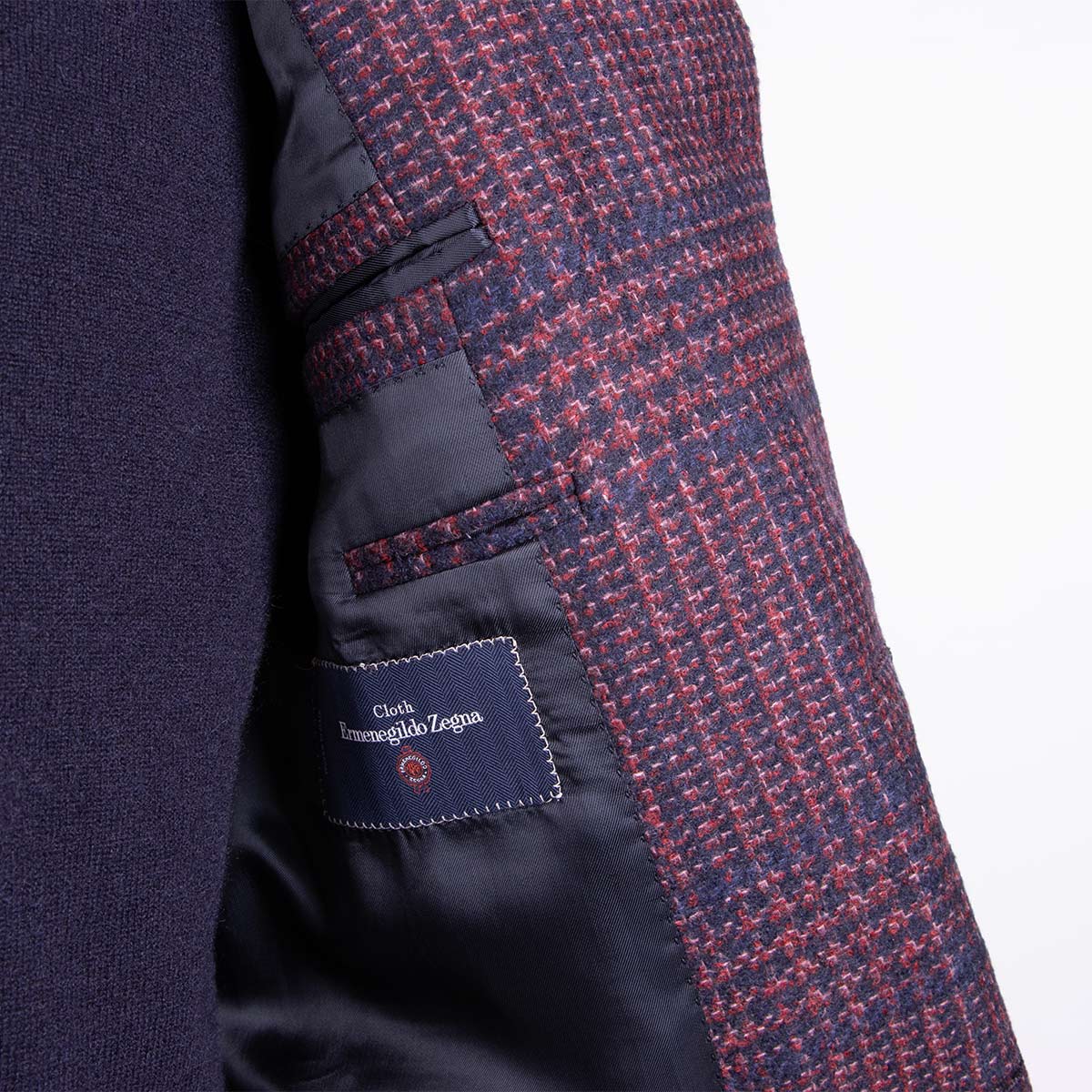 Navy &amp; Red Check Wool, Silk &amp; Cashmere Jacket JACKETS Robert Old