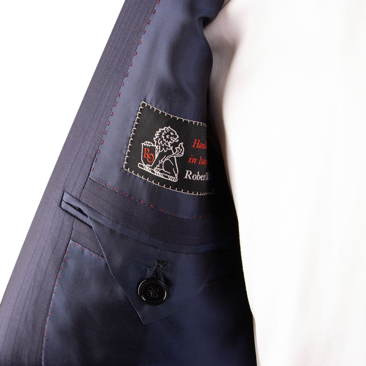 Navy Herringbone Super 160s Merino Wool Suit SUITS Robert Old