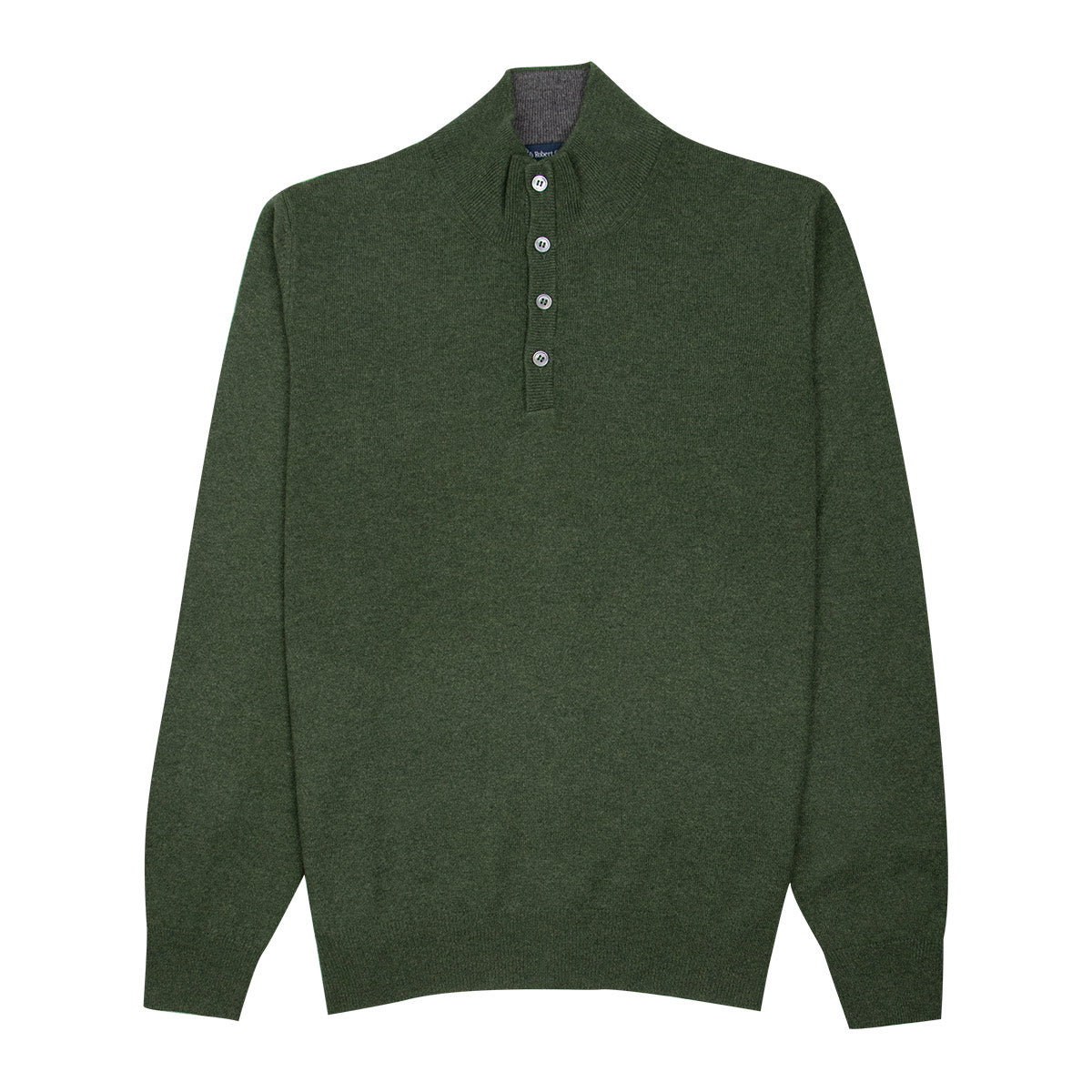 Moss Green Button Neck Wool & Cashmere Sweater KNITWEAR Robert Old