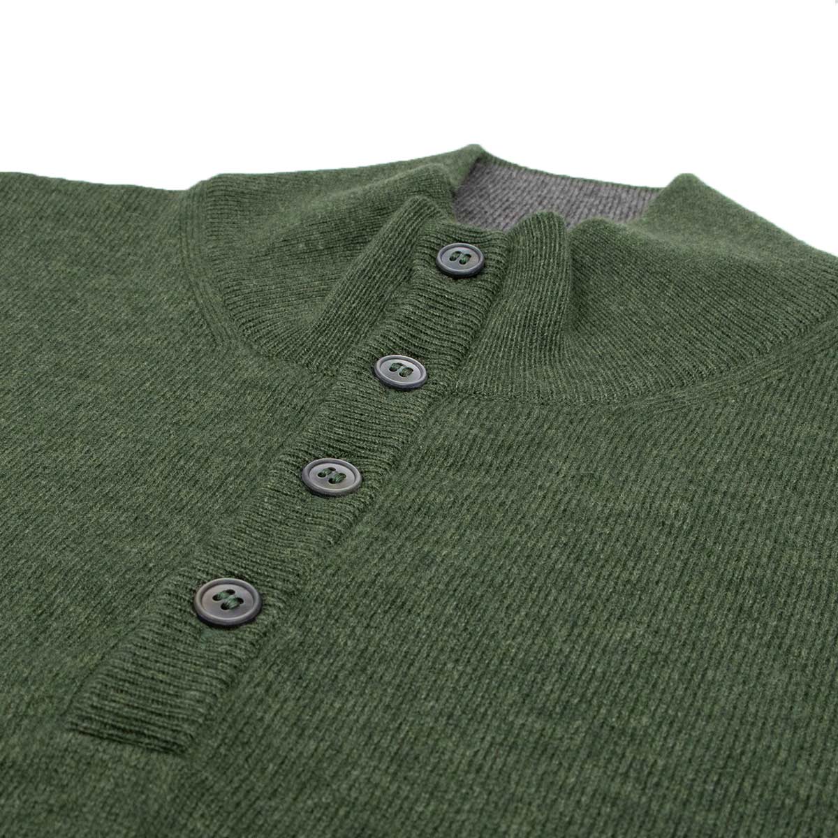 Moss Green Button Neck Wool & Cashmere Sweater KNITWEAR Robert Old