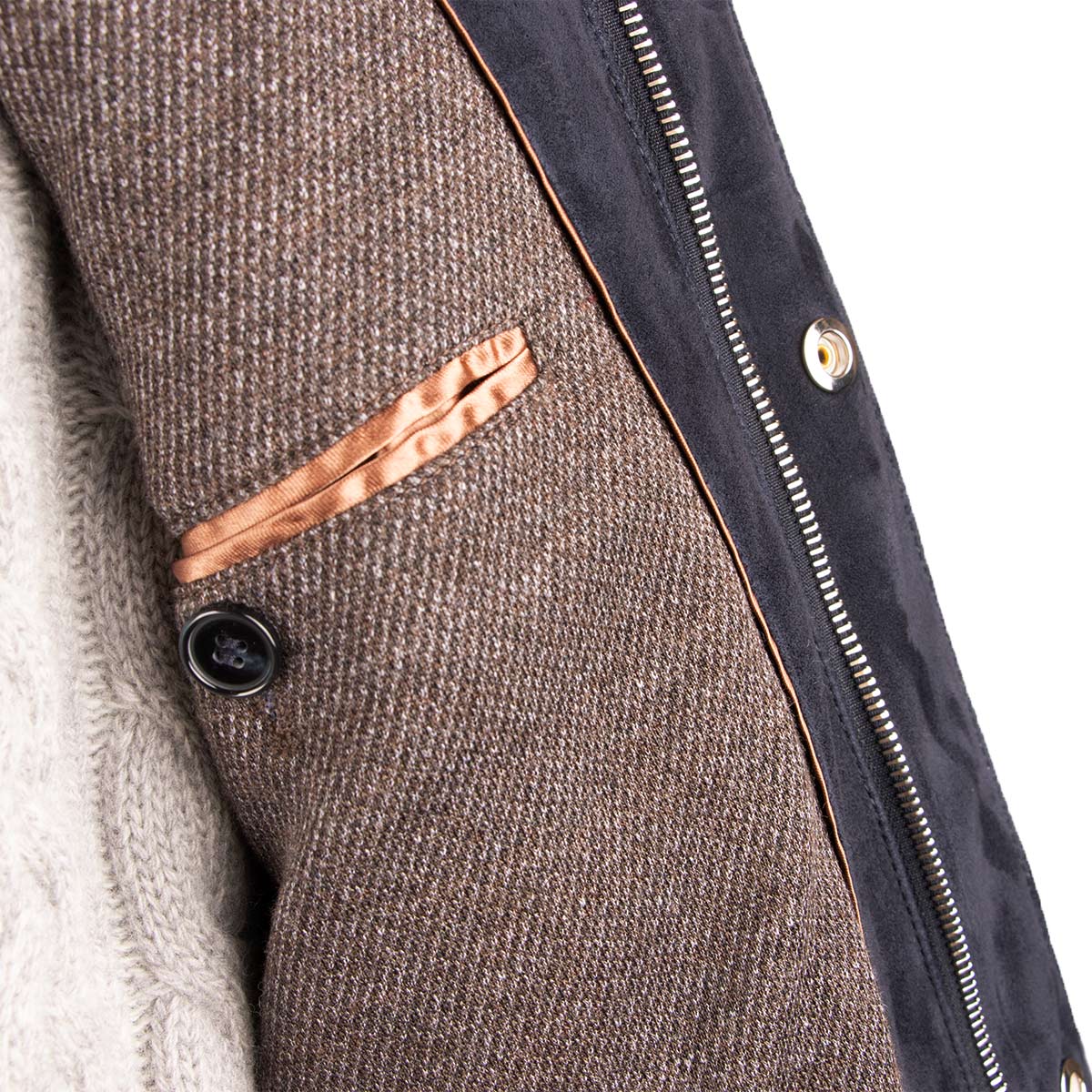 Navy Goat Suede Mid-length Field Jacket LEATHERS Robert Old