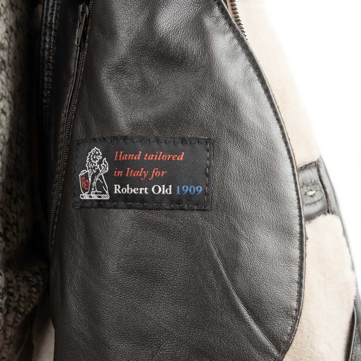 Khaki Green Shearling Mid Length Leather Jacket LEATHERS Robert Old