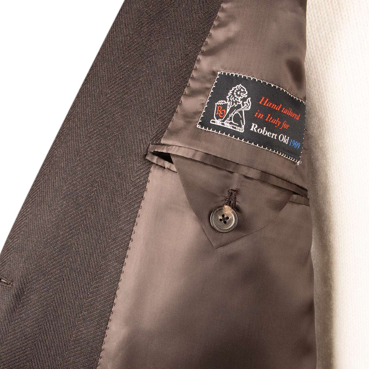 Brown Herringbone Loro Piana 100% Virgin Wool Tailored Overcoat OVERCOATS Robert Old
