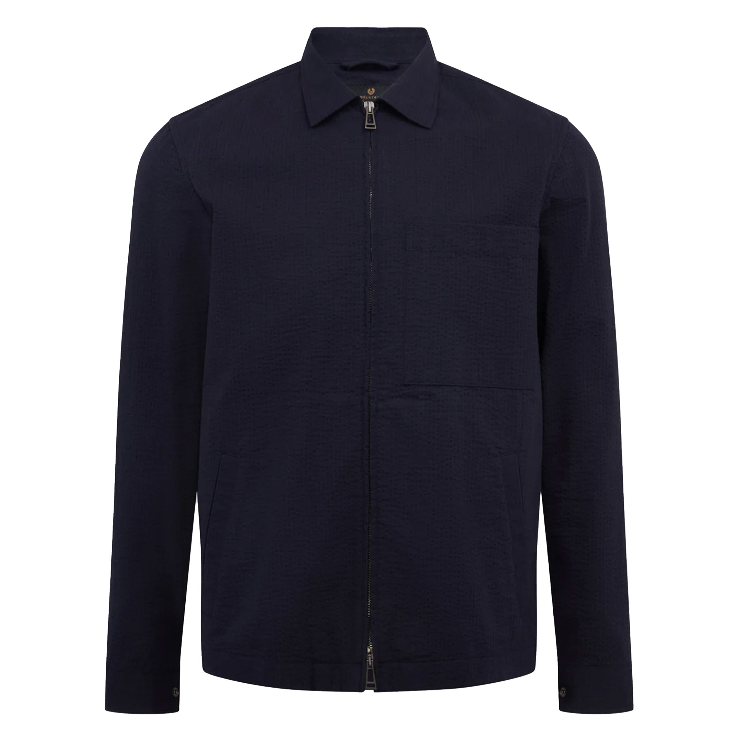 Belstaff - Navy 'Channel' Seersucker Cotton Mix Overshirt BLOUSONS Belstaff