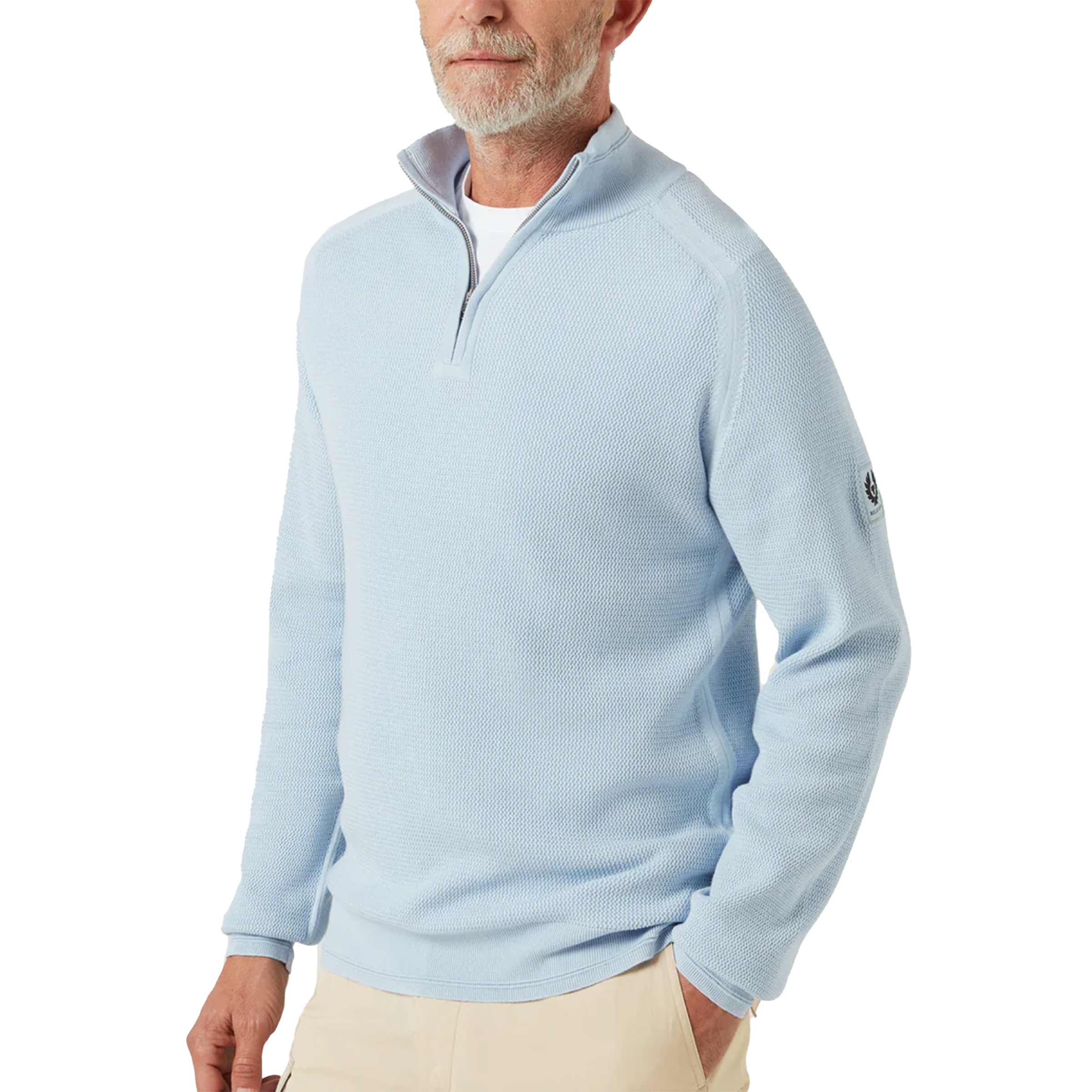 Belstaff - Sky Blue 'Guide' Quarter Zip Sweater KNITWEAR Belstaff