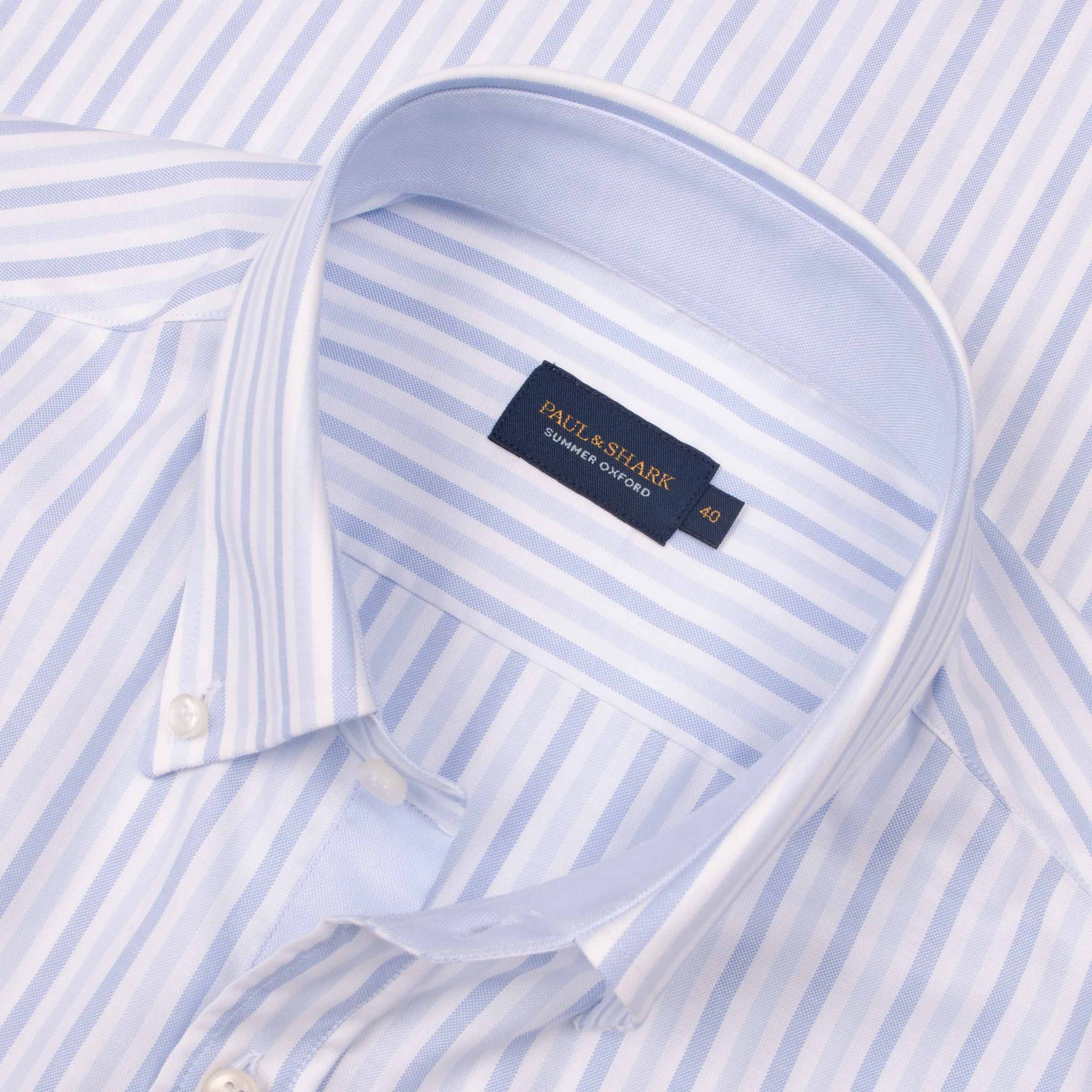 Paul & Shark - Blue Striped Oxford Cotton Short Sleeve Shirt S/S SHIRTS Paul & Shark