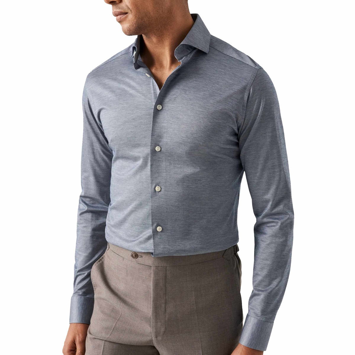Eton - Dark Blue Filo di Scozia King Knit Slim Fit Shirt L/S SHIRTS Eton