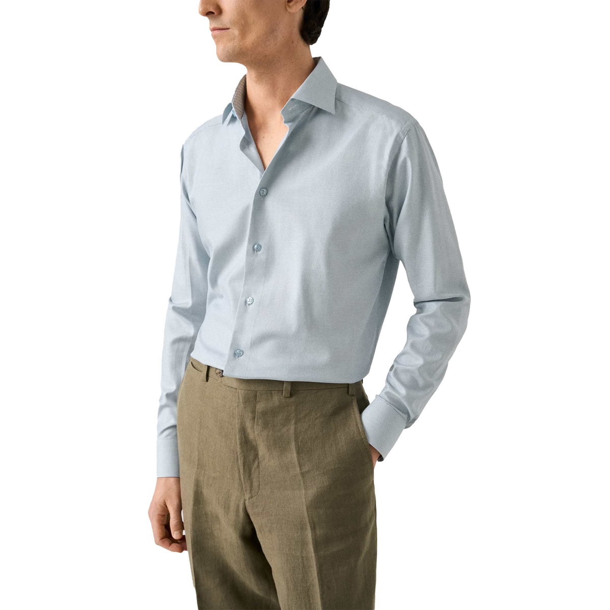 Eton - Green Semi Solid Dobby Slim Fit Long Sleeve Cotton Shirt L/S SHIRTS Eton