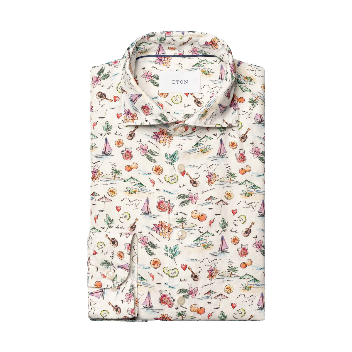 Eton - Sangria Print Soft Slim Fit Linen Shirt L/S SHIRTS Eton