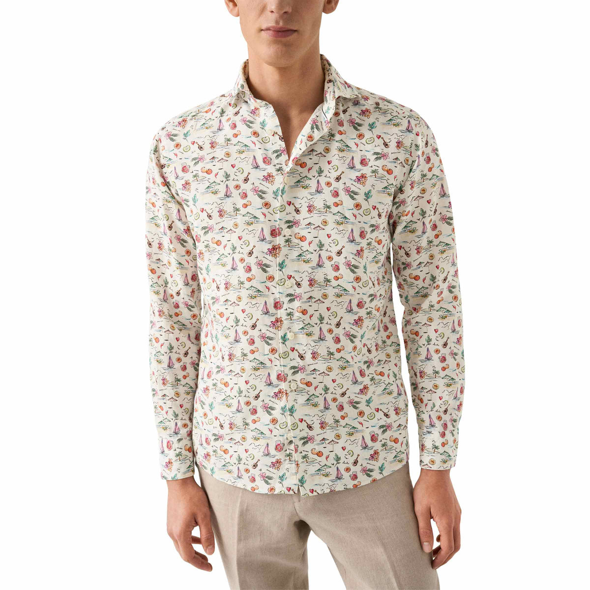 Eton - Sangria Print Soft Slim Fit Linen Shirt L/S SHIRTS Eton