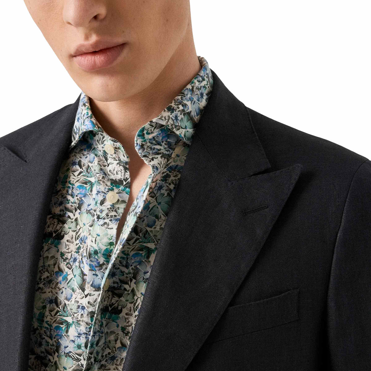 Eton - Blue Mosaic Flower Print Slim Fit Linen Shirt L/S SHIRTS Eton