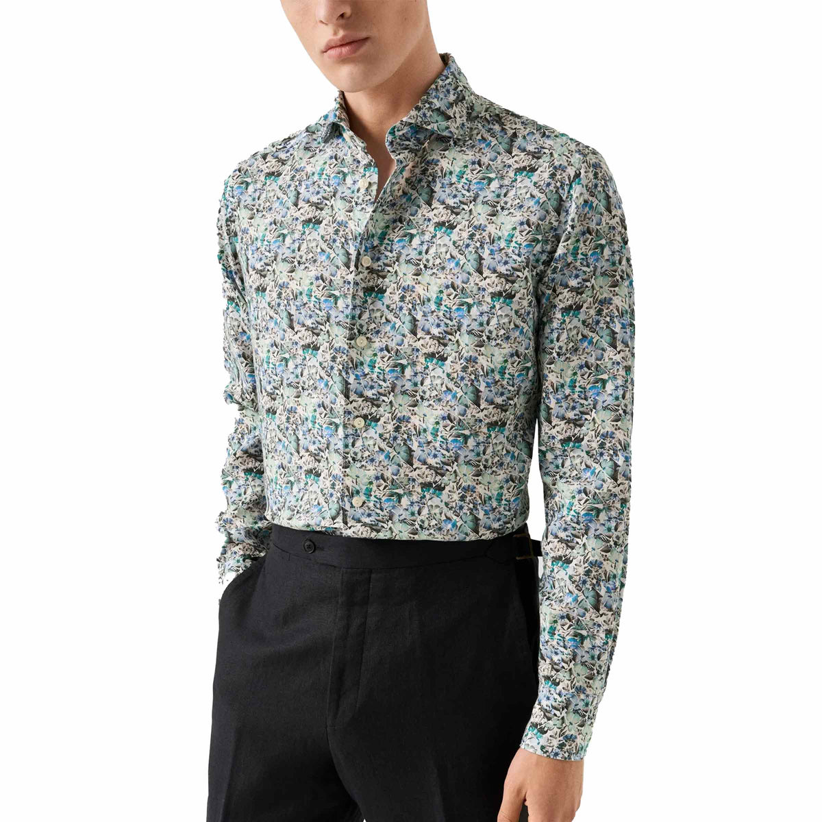 Eton - Blue Mosaic Flower Print Slim Fit Linen Shirt L/S SHIRTS Eton