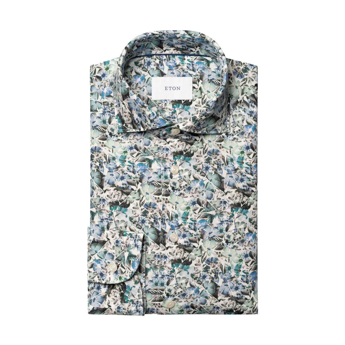 Eton - Blue Mosaic Flower Print Slim Fit Linen Shirt L/S SHIRTS Eton