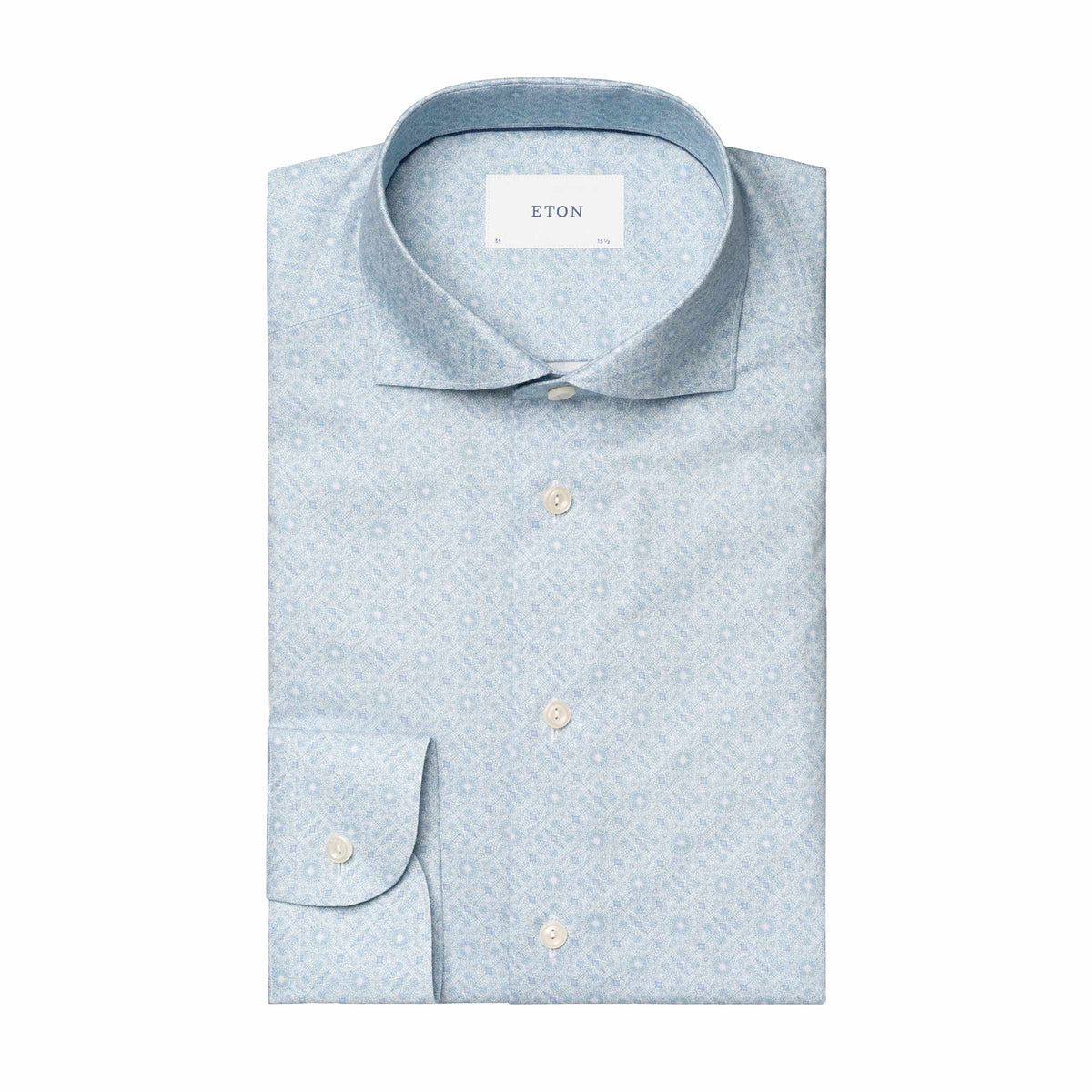 Eton - Blue Geometric Signature Twill Contemporary Fit Shirt L/S SHIRTS Eton