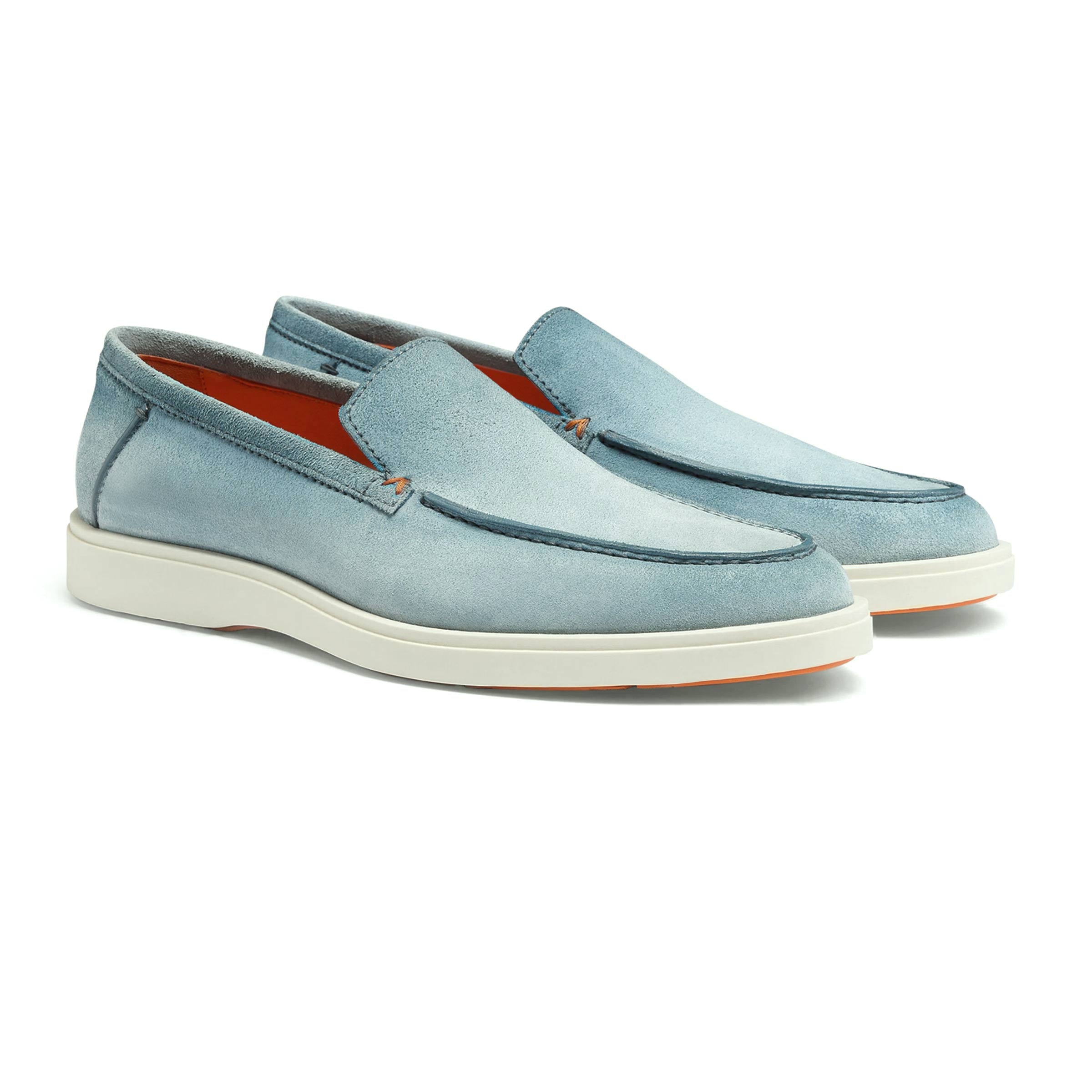 Santoni - Light Blue Suede Slip-On Loafers SHOES Santoni