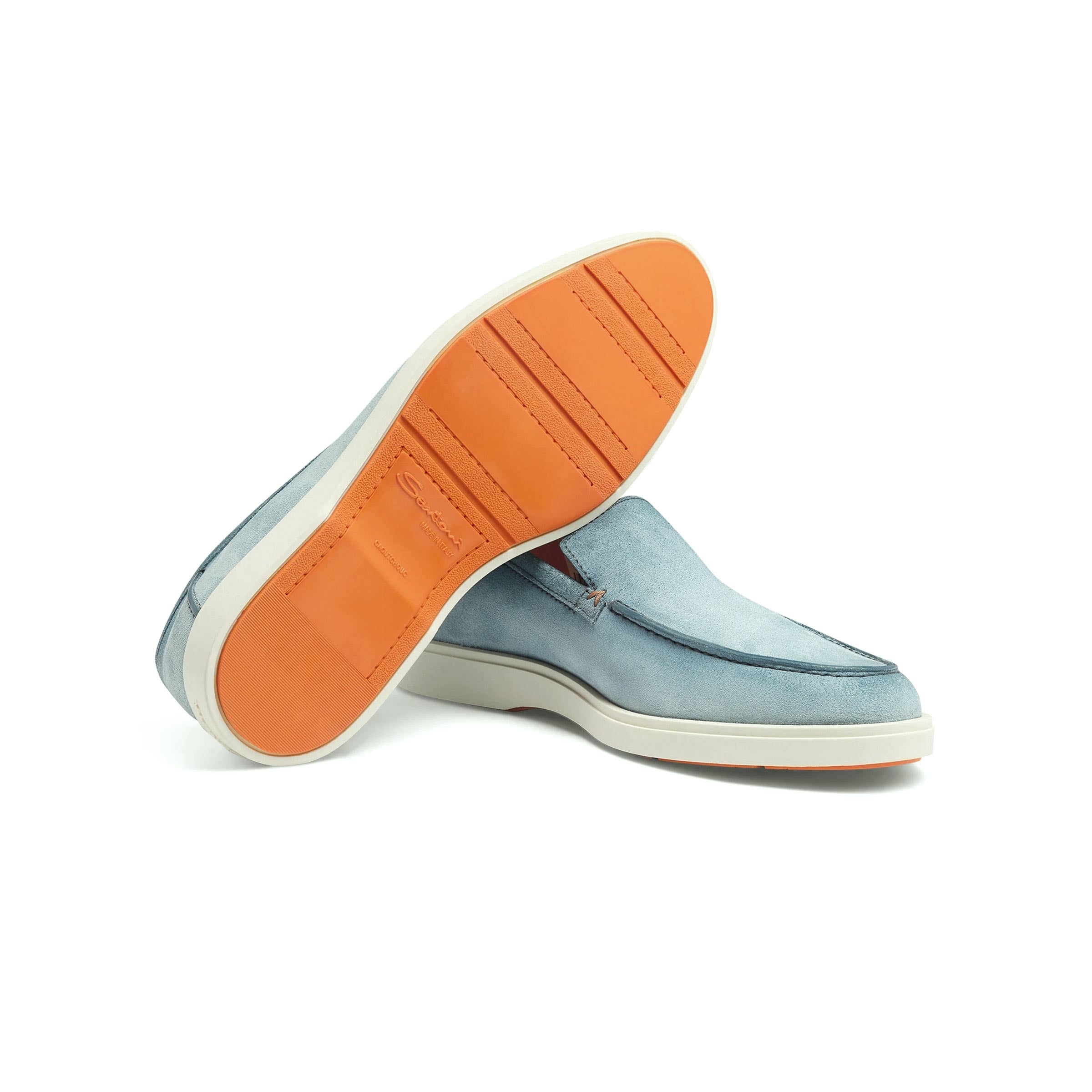 Santoni - Light Blue Suede Slip-On Loafers SHOES Santoni