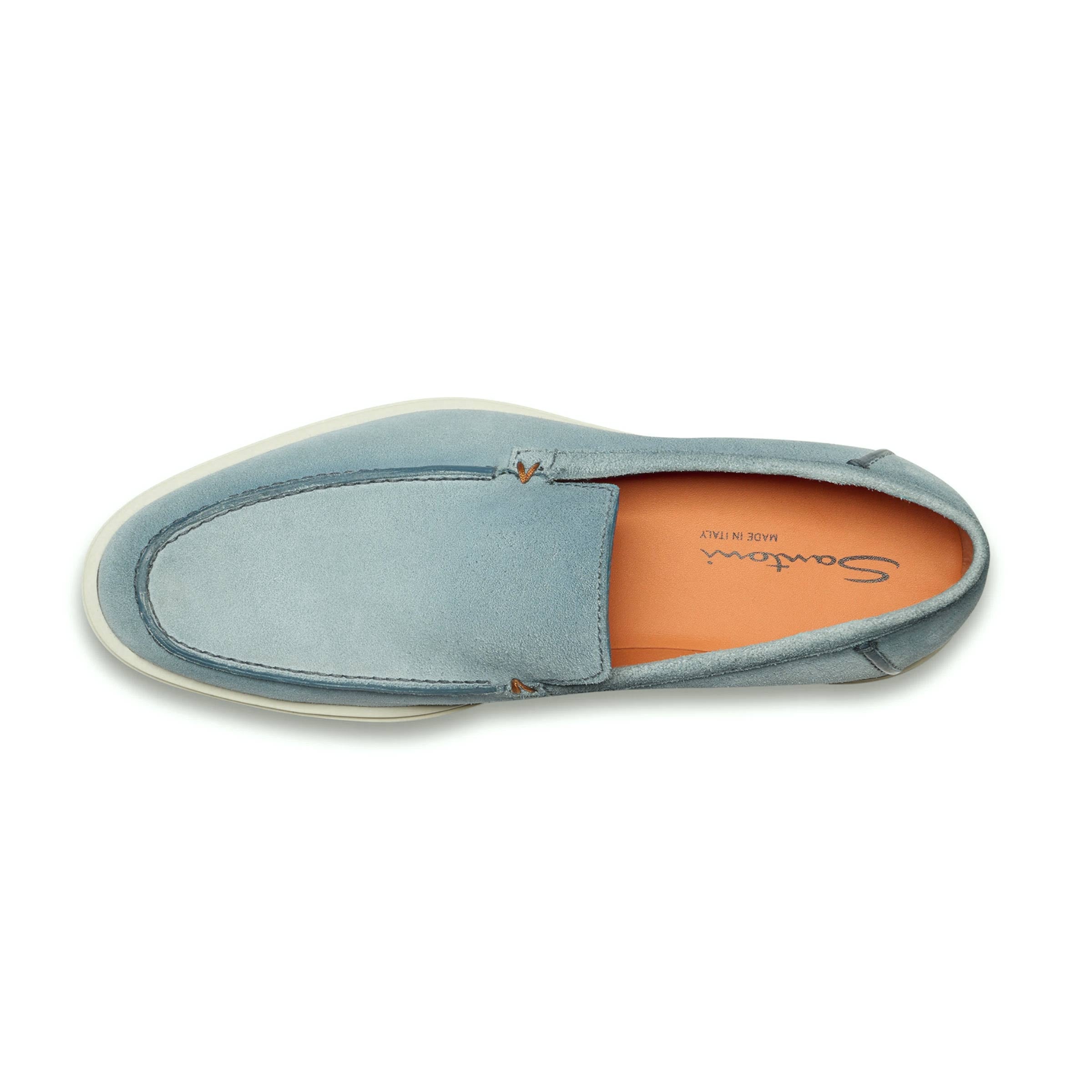 Santoni - Light Blue Suede Slip-On Loafers SHOES Santoni