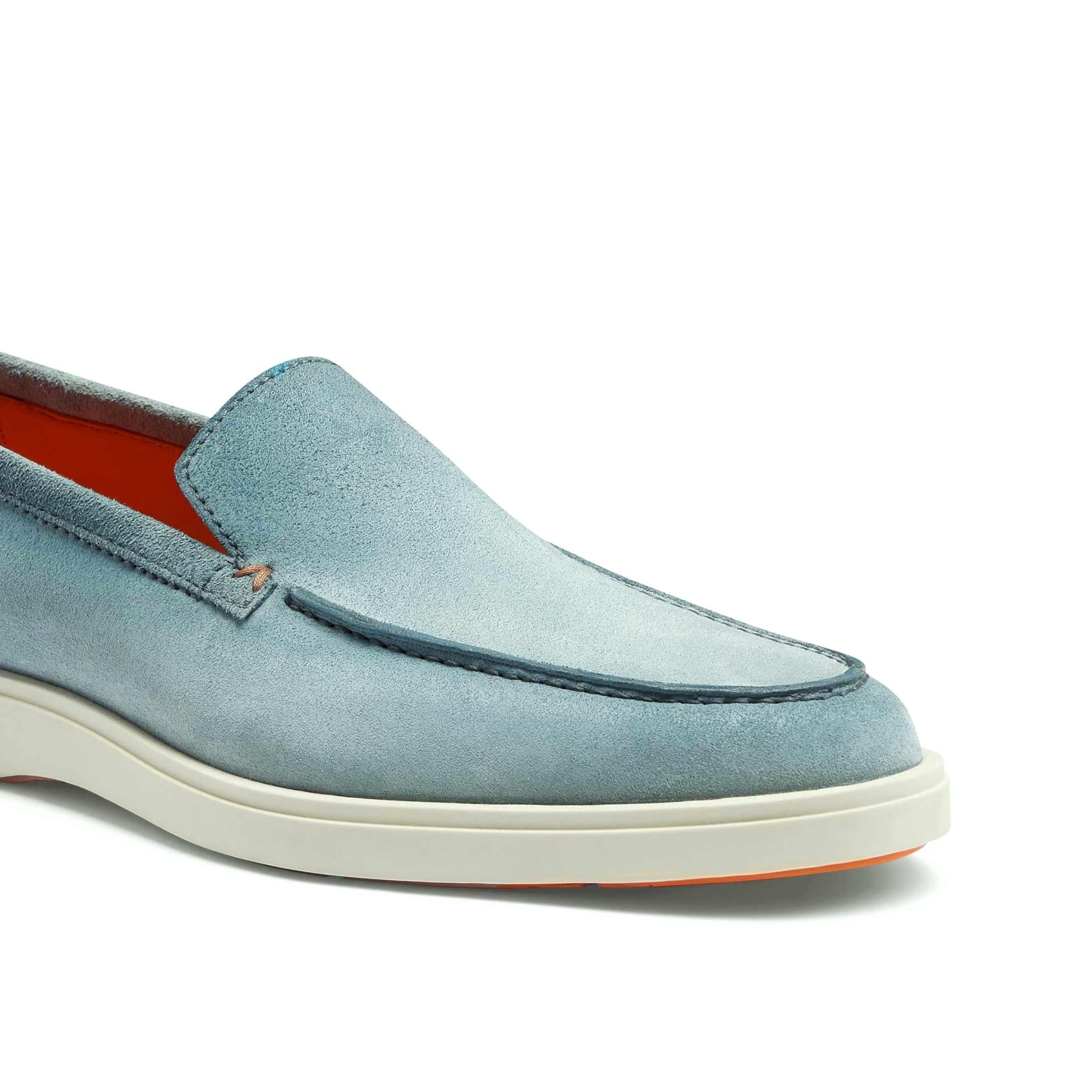 Santoni - Light Blue Suede Slip-On Loafers SHOES Santoni