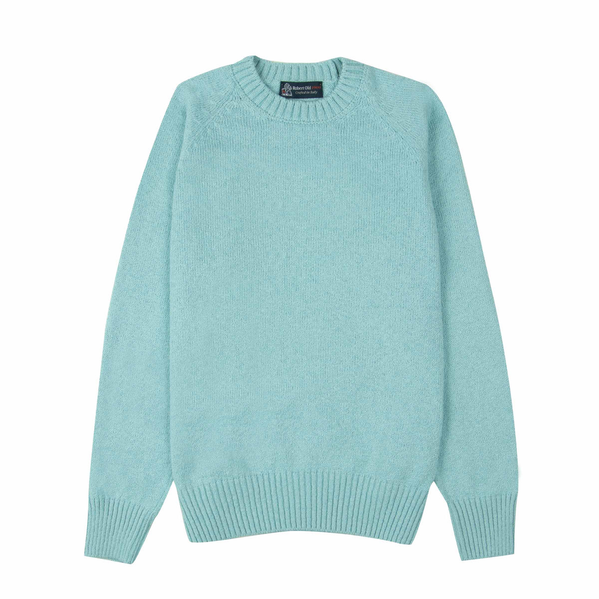 Aqua Blue Raglan Crew Neck Cotton Sweater KNITWEAR Robert Old