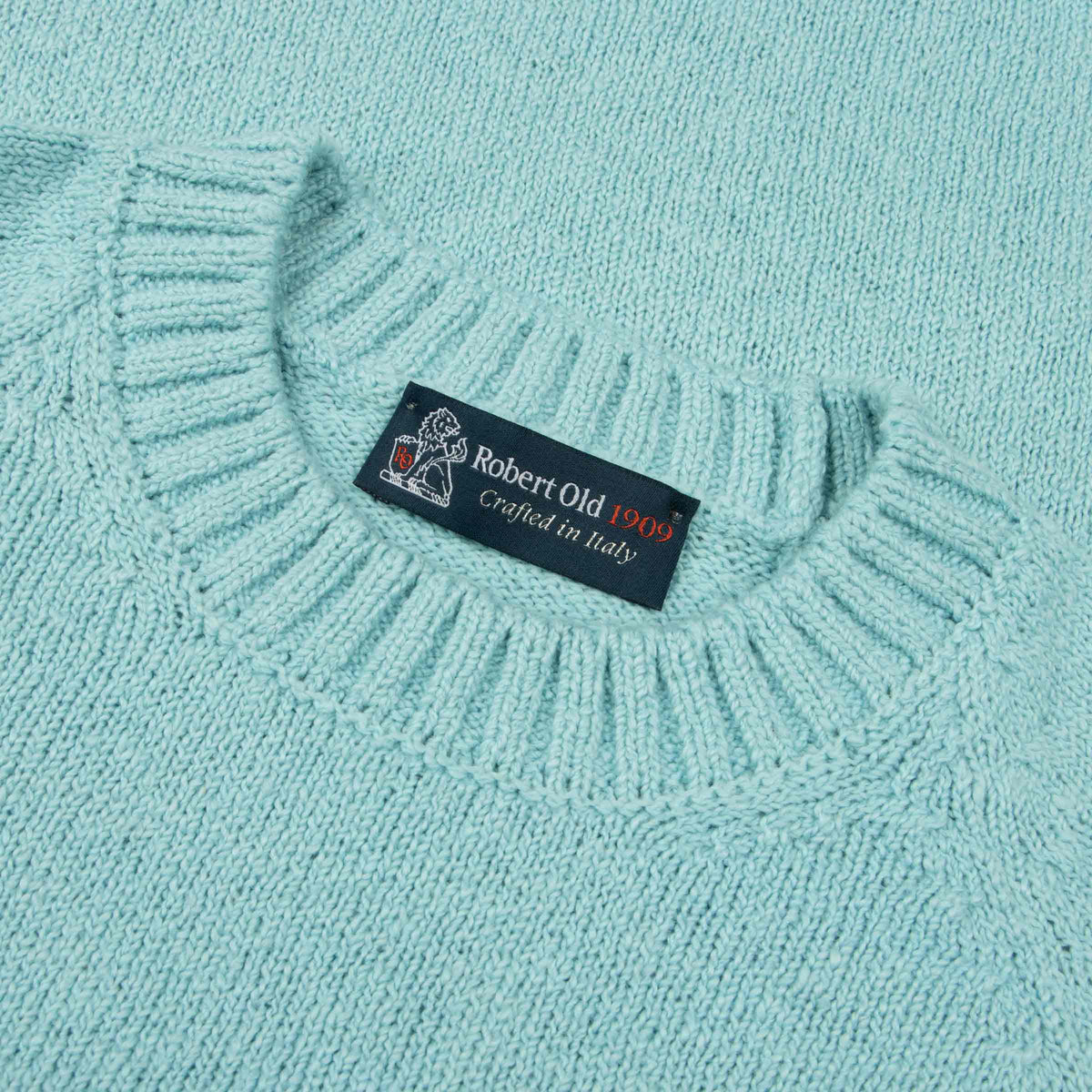 Aqua Blue Raglan Crew Neck Cotton Sweater KNITWEAR Robert Old