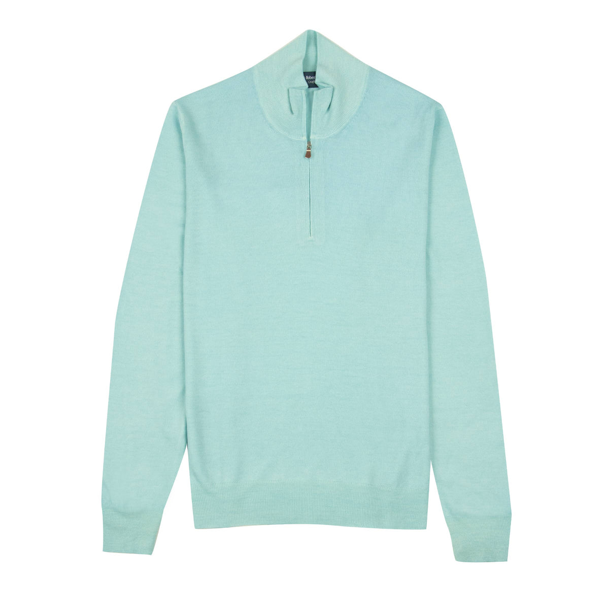 Aqua Blue 100% Virgin Wool Long Sleeve Zip Neck Sweater KNITWEAR Robert Old
