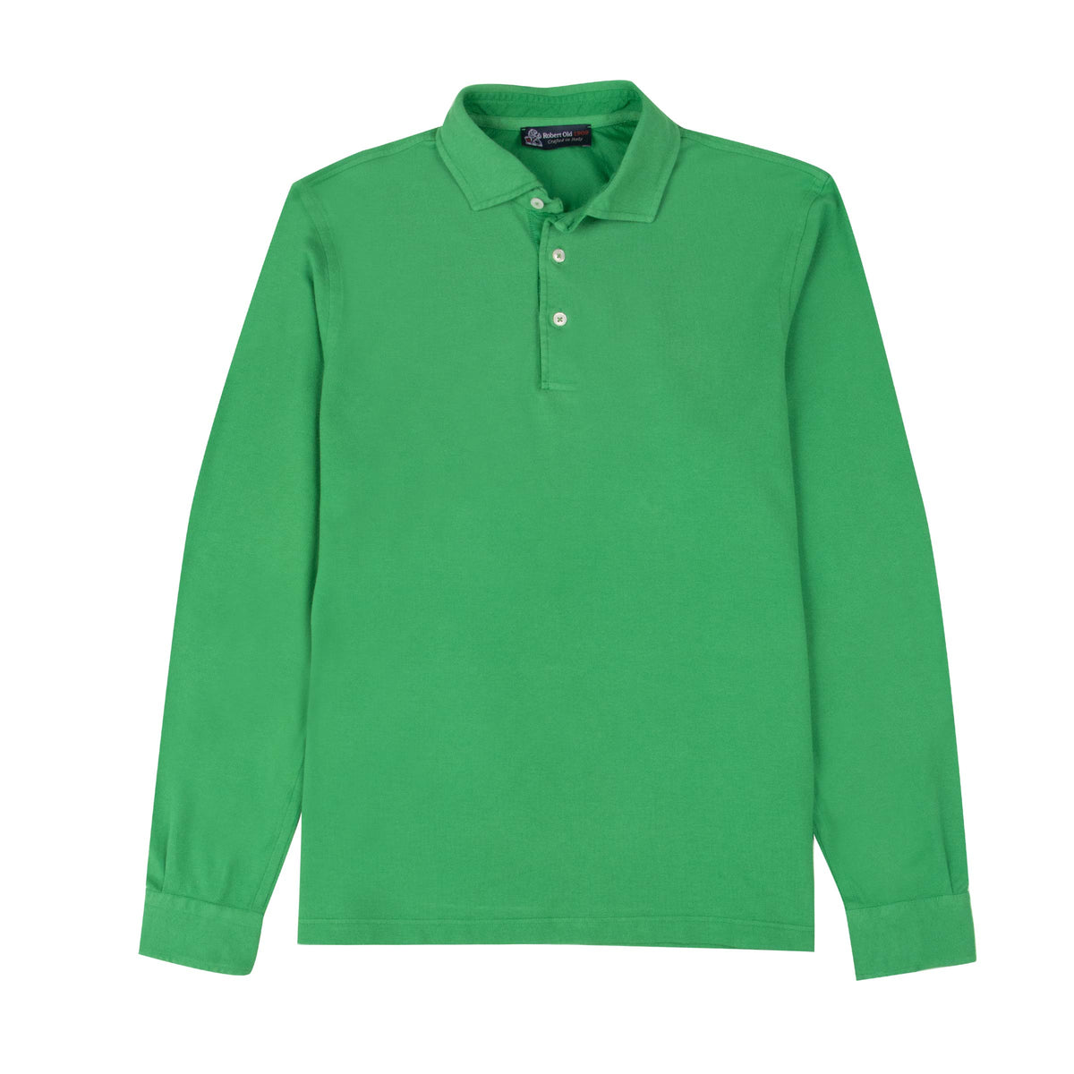 Green Piqué Cotton Long Sleeve Polo Shirt RUGBY/LS POLOS Robert Old