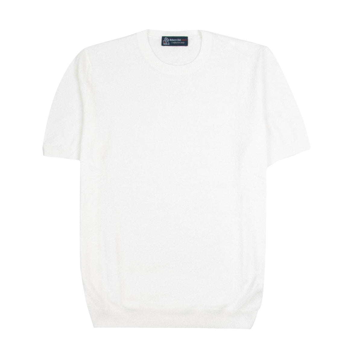 White Knitted Boucle Cotton-Blend Crew Neck T-Shirt TEE SHIRTS Robert Old