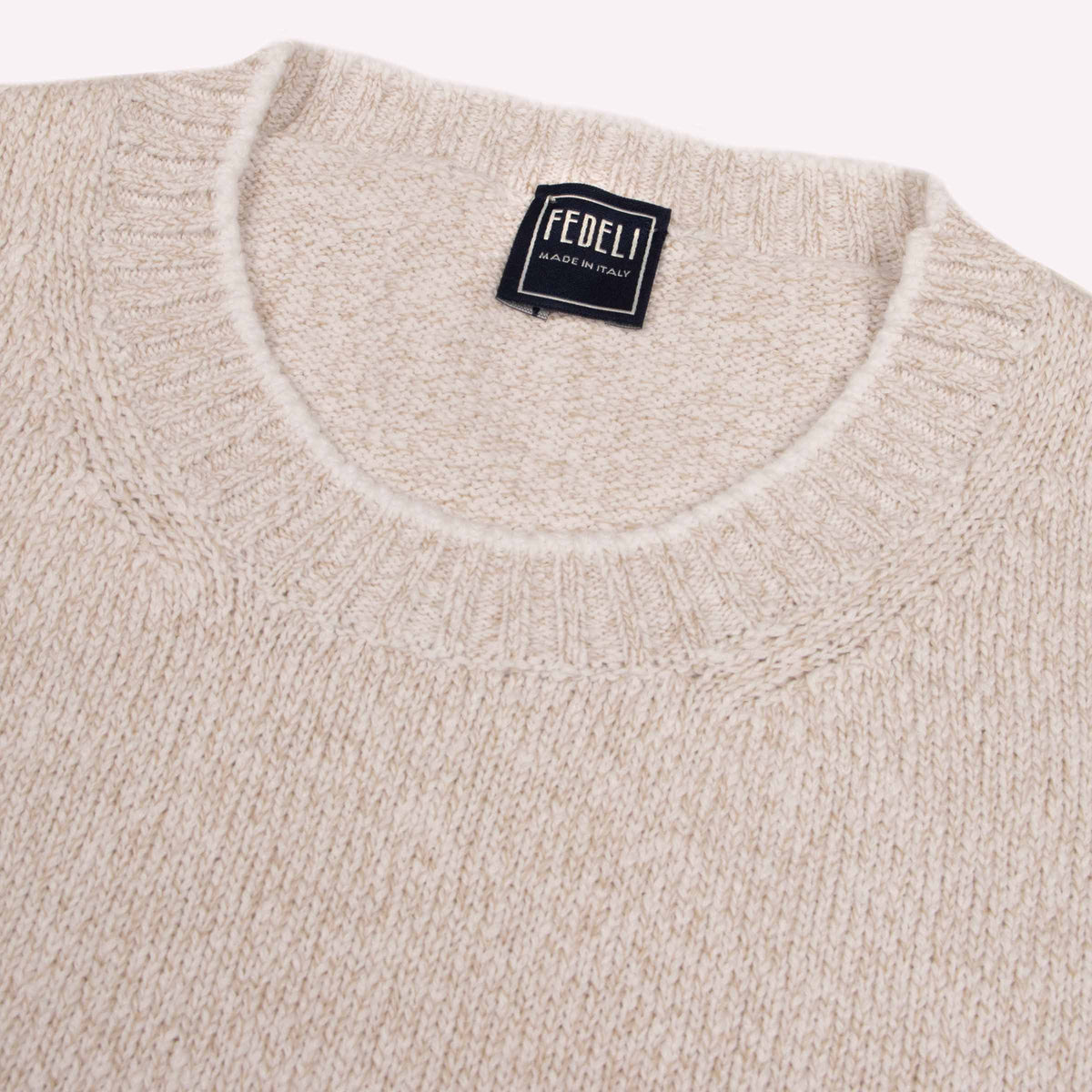 Fedeli - Beige Marl Crew Neck Cotton Sweater KNITWEAR Fedeli