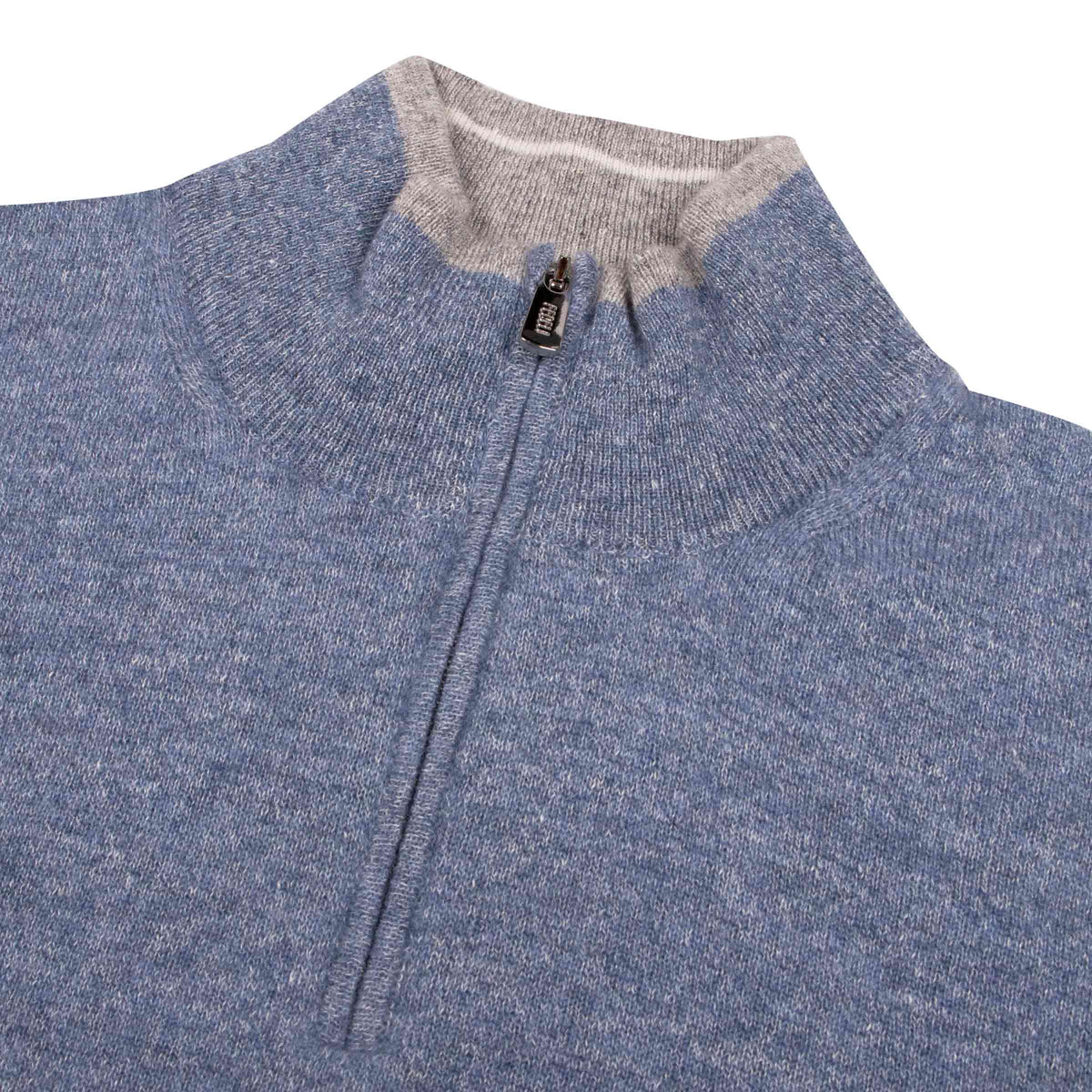 Fedeli - Blue Marl Cashmere and Linen Zip Neck Sweater KNITWEAR Fedeli
