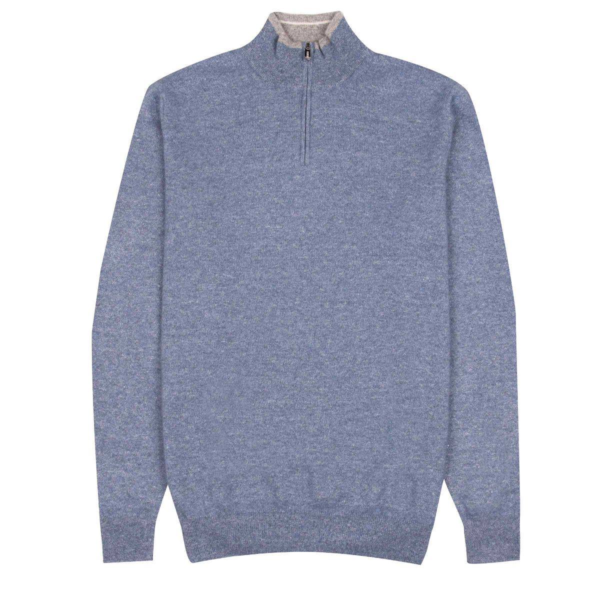 Fedeli - Blue Marl Cashmere and Linen Zip Neck Sweater KNITWEAR Fedeli