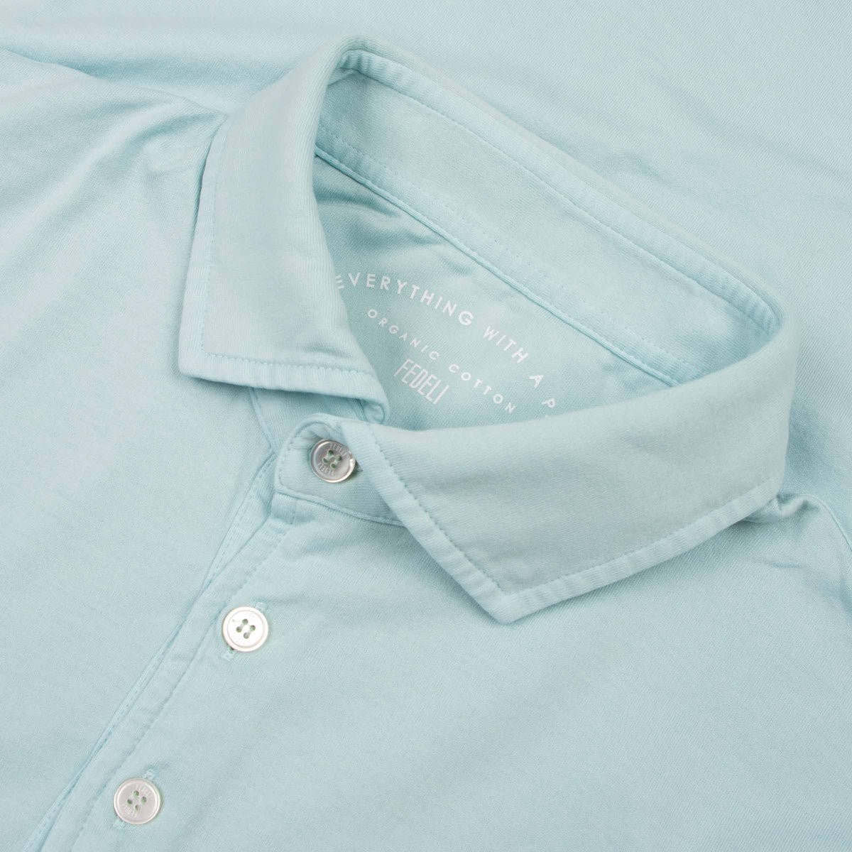 Fedeli - Aqua Blue Organic Cotton Jersey Polo Shirt S/S POLOS Fedeli