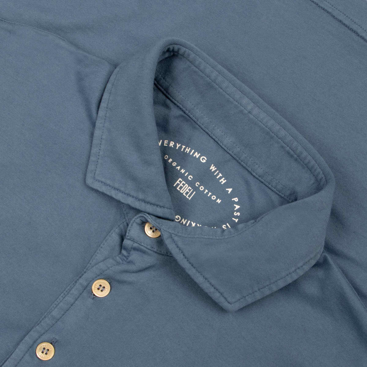 Fedeli - Denim Blue Organic Cotton Jersey Polo Shirt S/S POLOS Fedeli